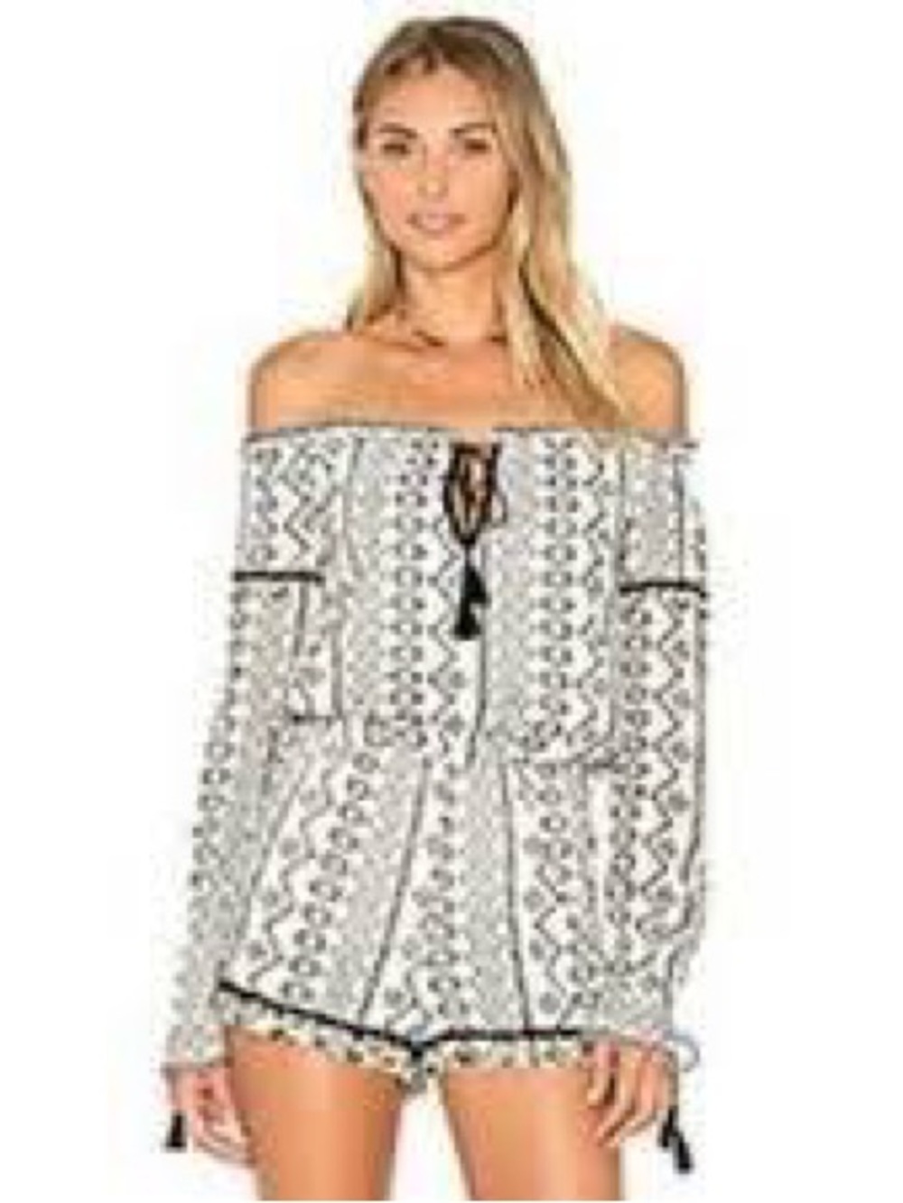 Saylor Lorri Embroidered Off Shoulder Romper Black Ivory Size XS